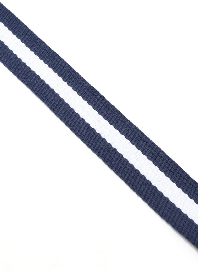 BC Belts Canvas Web Belt D-Ring Buckle 1.25" Wide Metal Tip Mulit-Color (Navy/Cream-M) - Image 3